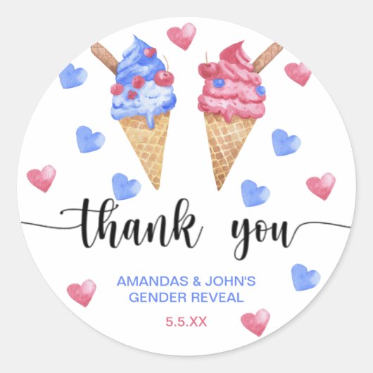 Waterverf Ice cream Bedankt gender reveal Ronde Sticker (Voorkant)
