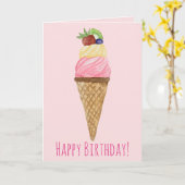 Waterverf Ice Cream Birthday Kaart (Gele Bloem)