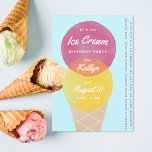 Waterverf Ice Cream Birthday Party Kaart<br><div class="desc">Ice crème party met bewerkbare tekst voor elke zomer- of ijsgebeurtenis.</div>