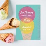 Waterverf Ice Cream Birthday Party Kaart<br><div class="desc">Ice crème party met bewerkbare tekst voor elke zomer- of ijsgebeurtenis.</div>