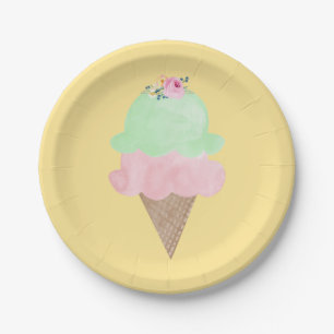Waterverf Ice Cream Cone Geel Papier Borden Papieren Bordje