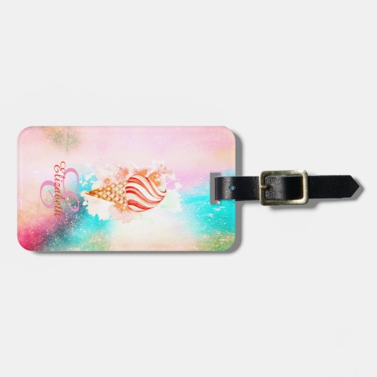 Waterverf Ice Cream Cone Monogram Bagagelabel (Voorkant horizontaal)