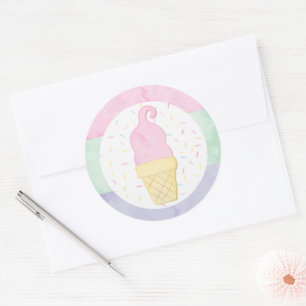 Waterverf Ice Cream Cone Sprinkles Envelope Seal Ronde Sticker