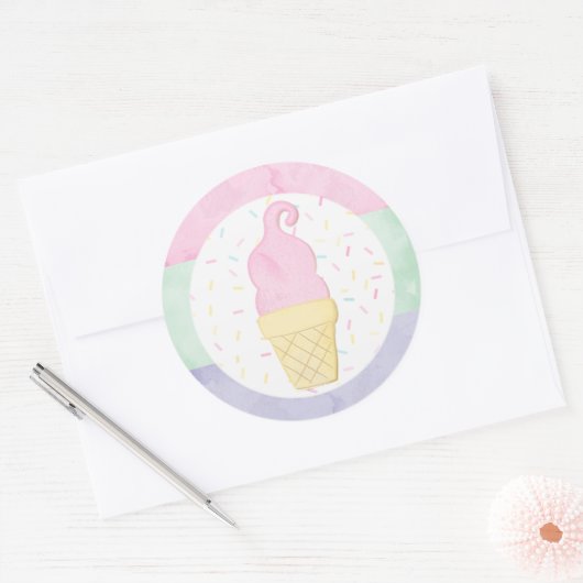 Waterverf Ice Cream Cone Sprinkles Envelope Seal Ronde Sticker (Envelop)