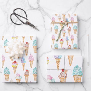 Waterverf Ice Cream Cones Inpakpapier Vel