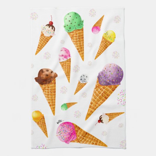 Waterverf Ice Cream Cones Theedoek (Verticaal)