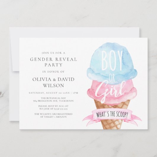 Waterverf Ice Cream Gender Reveal Kaart (Voorkant)