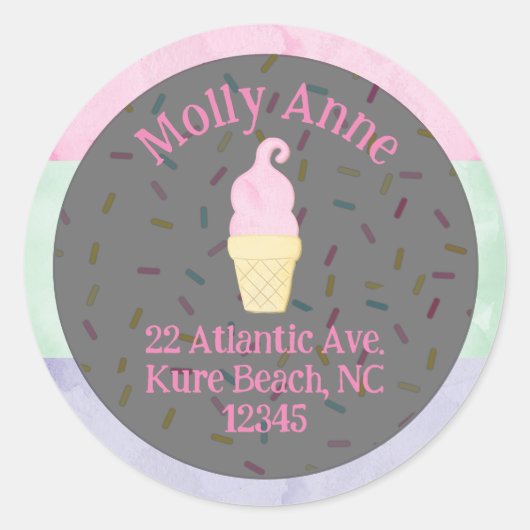 Waterverf Ice Cream Kegelsproeiers Adreslabel Ronde Sticker (Voorkant)