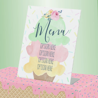 Waterverf Ice Cream Party Menu Reclamebord Met Voetstuk