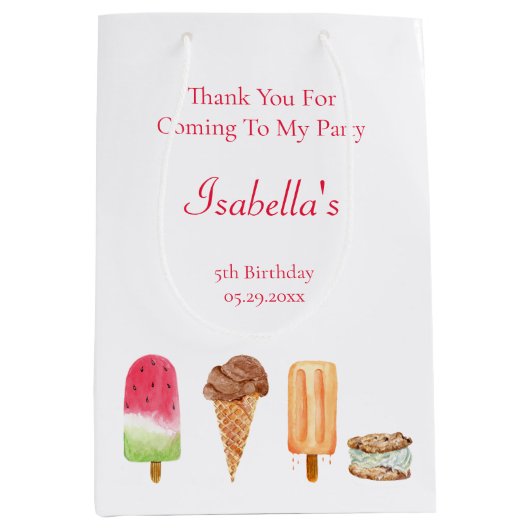 Waterverf Ice Cream & Popsicles Verjaardag Bedankt Medium Cadeauzakje (Voorkant)