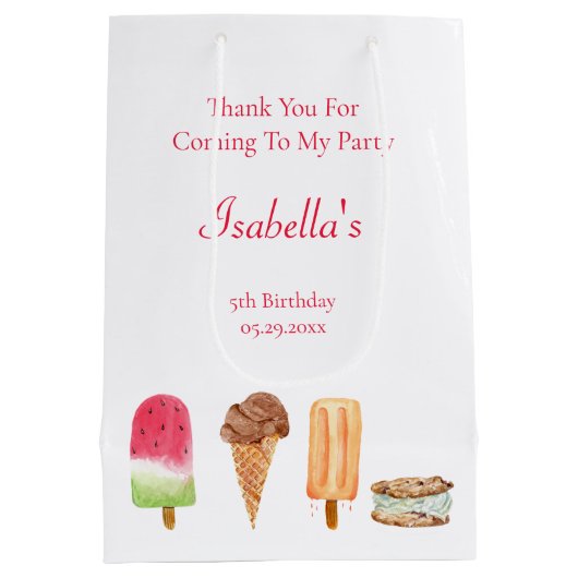 Waterverf Ice Cream & Popsicles Verjaardag Bedankt Medium Cadeauzakje (Achterkant)