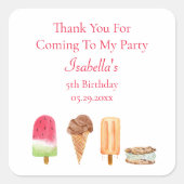 Waterverf Ice Cream & Popsicles Verjaardag Bedankt Vierkante Sticker (Voorkant)