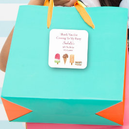 Waterverf Ice Cream & Popsicles Verjaardag Bedankt Vierkante Sticker