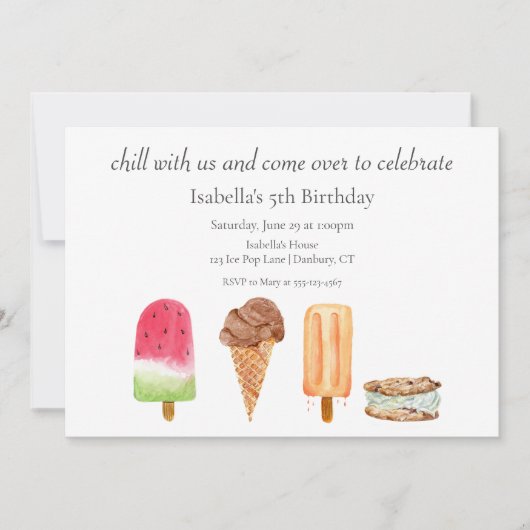 Waterverf Ice Cream & Popsicles Verjaardagsfeest Kaart (Voorkant)