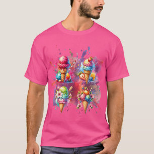 Waterverf Ice Cream Print – Kleurrijk zomerse dess T-shirt
