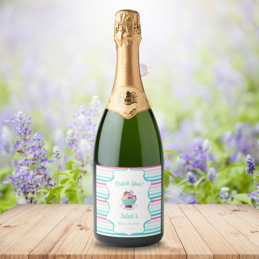 Waterverf Ice Cream Sundae Baby shower Sparkling Wijnetiket