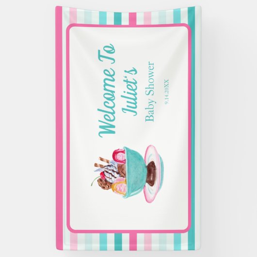 Waterverf Ice Cream Sundae Baby shower Welkom Spandoek (Verticaal)