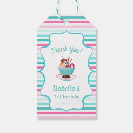 Waterverf Ice Cream Sundae Dank u Verjaardag Cadeaulabel (Achterkant)