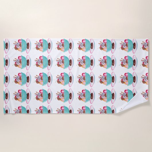 Waterverf Ice Cream Sundae Kinder Strandlaken (Voorkant)