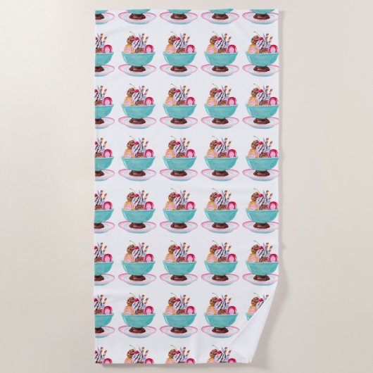 Waterverf Ice Cream Sundae Kinder Strandlaken (Voorkant)