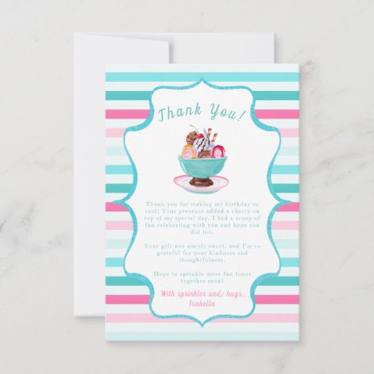 Waterverf Ice Cream Sundae Verjaardag Bedankkaart (Voorkant)