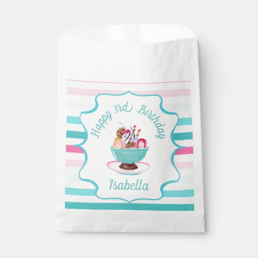 Waterverf Ice Cream Sundae Verjaardag Dank u Bedankzakje (Voorkant)