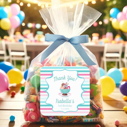 Waterverf Ice Cream Sundae Verjaardag Vierkante Sticker