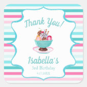 Waterverf Ice Cream Sundae Verjaardag Vierkante Sticker (Voorkant)