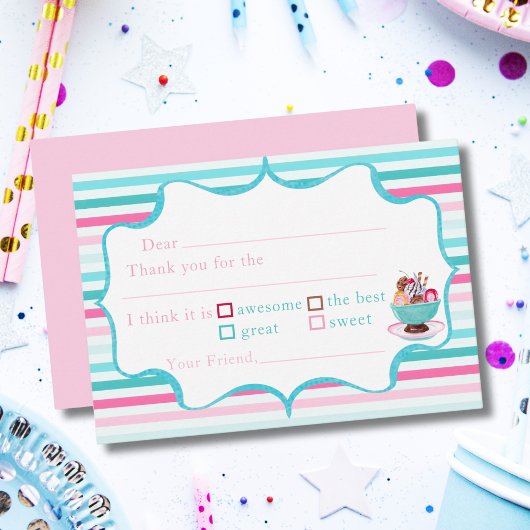 Waterverf Ice Cream Sundae Verjaardag Vul in Dank Bedankkaart