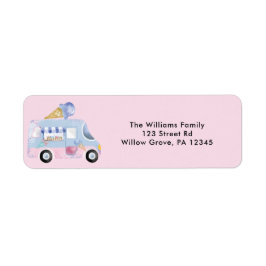 Waterverf Ice Cream Truck Pink Return-adres Etiket