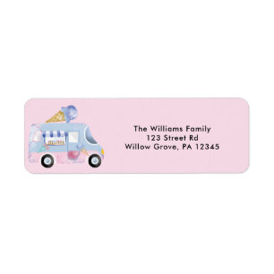 Waterverf Ice Cream Truck Pink Return-adres Etiket