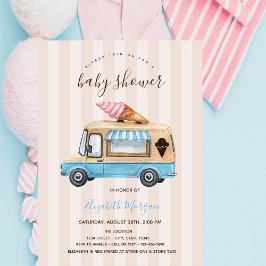 Waterverf Ice Cream Truck Striped Baby shower Kaart