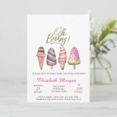 Waterverf Ice creams Oh Baby Summer Baby shower Kaart (Staand voorkant)
