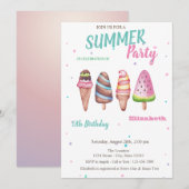 Waterverf Ice creams Summer Birthday Party Kaart (Voorkant / Achterkant)