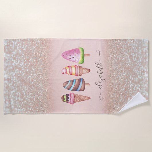 Waterverf Ice crème Glitter Bokeh Strandlaken (Voorkant)