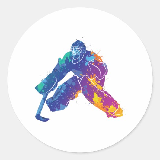 Waterverf Ice Hockey Goalie Ronde Sticker (Voorkant)