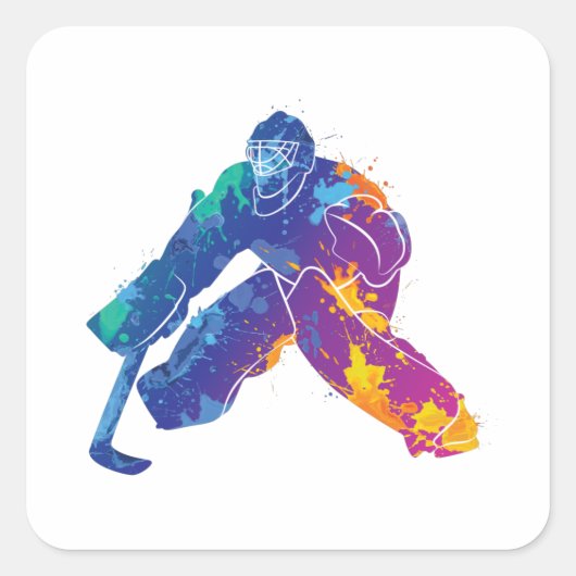 Waterverf Ice Hockey Goalie Vierkante Sticker (Voorkant)