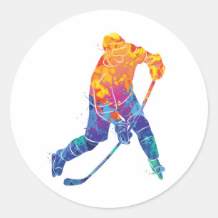 Waterverf Ice Hockey Ronde Sticker