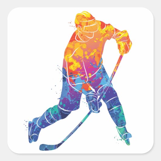 Waterverf Ice Hockey Vierkante Sticker (Voorkant)