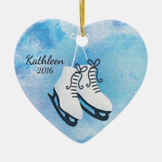 Waterverf Ice-Schaatsen - Gepersonaliseerd kerstfe Keramisch Ornament (Voorkant)