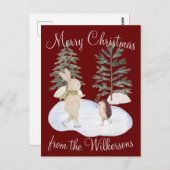 Waterverf Ice Skating Forest Animals op Bourgogne Briefkaart (Voorkant / Achterkant)