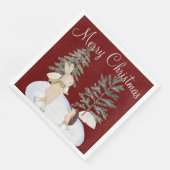 Waterverf Ice Skating Forest Animals op Bourgogne Servet (Hoek)