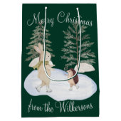 Waterverf Ice Skating Forest Animals op Green Medium Cadeauzakje (Achterkant)
