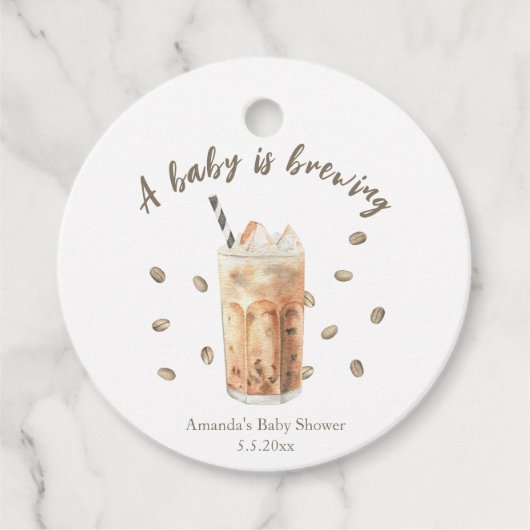 Waterverf Iced Coffee Brewing Baby shower Bedankjes Labels (Voorkant)