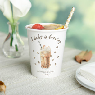 Waterverf Iced Coffee Brewing Baby shower Papieren Bekers