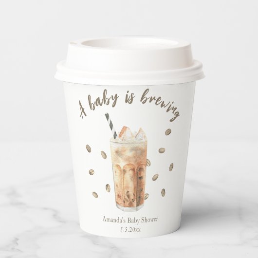 Waterverf Iced Coffee Brewing Baby shower Papieren Bekers (Achterkant)