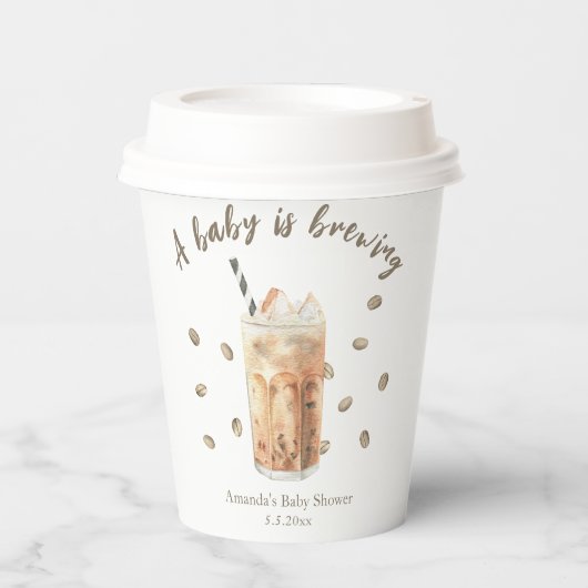 Waterverf Iced Coffee Brewing Baby shower Papieren Bekers (Voorkant)
