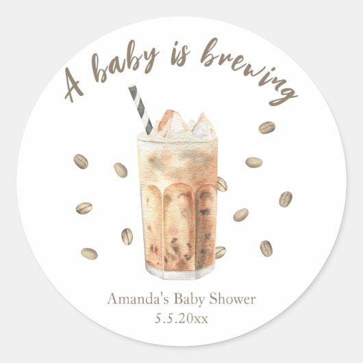 Waterverf Iced Coffee Brewing Baby shower Ronde Sticker (Voorkant)