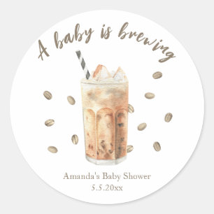 Waterverf Iced Coffee Brouwende Baby shower Ronde Sticker
