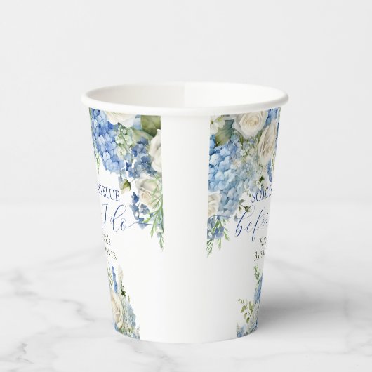 Waterverf Iets Blauw Bloemen Vrijgezellenfeest Papieren Bekers (Links)